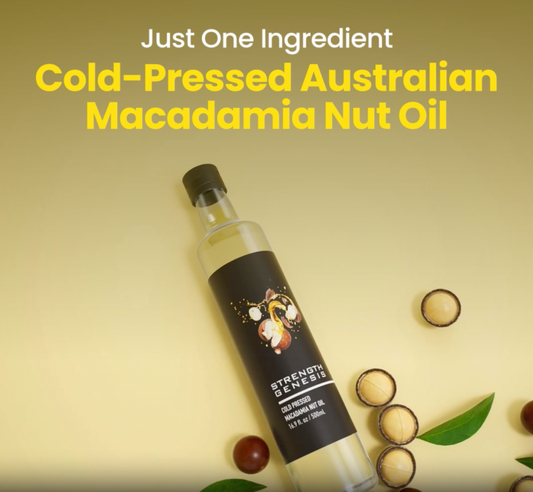 Video of 500ml bottle of Australian Extra Virgin Macadamia Nut Oil with a sleek design and easy-pour spout