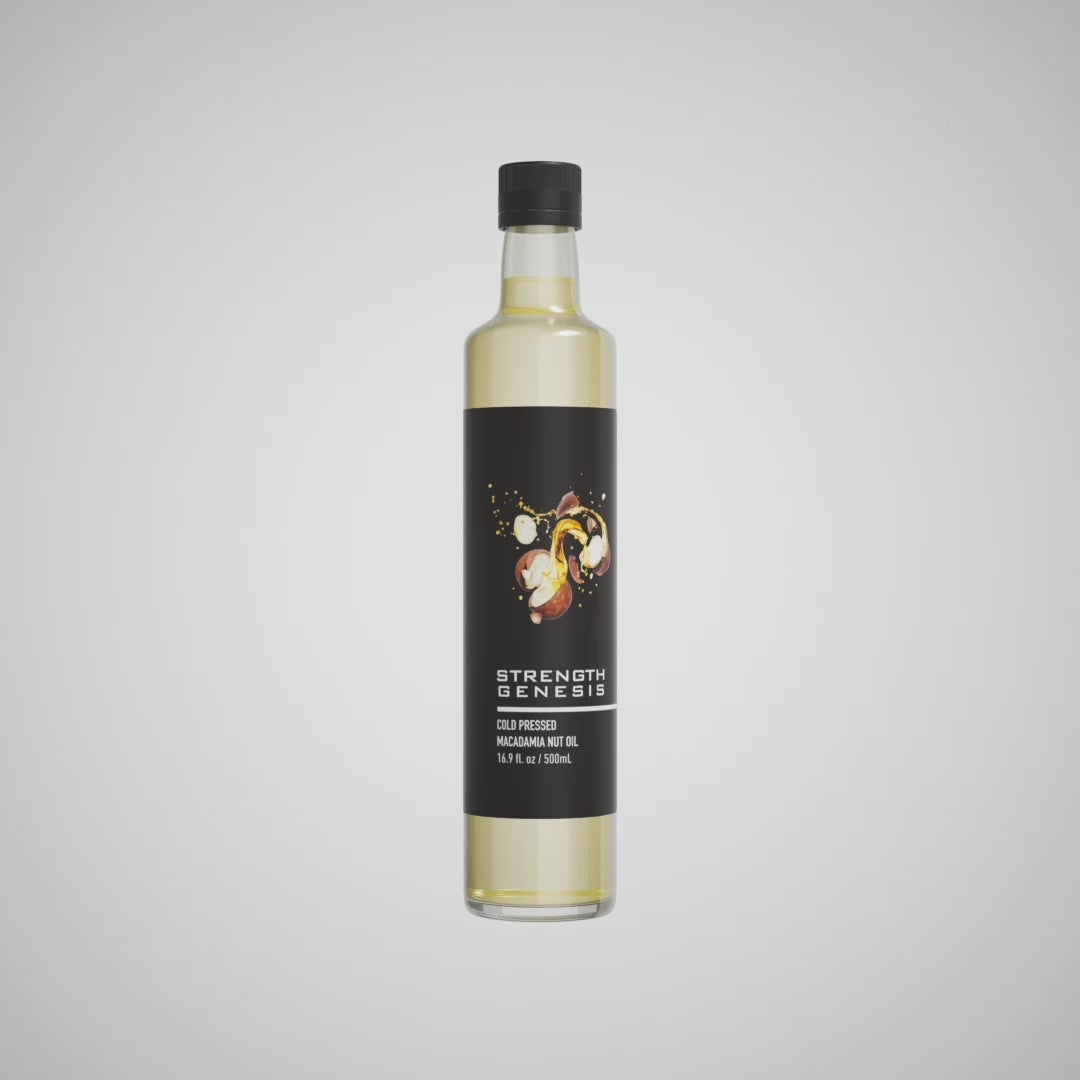 Video 360 degree full bottle view of Australian Macadamia Nut Oil
