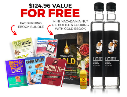 High Octane MCT Oil x 2 Bottle: Special Bundle with Mini Macadamia Nut & Cooking with Gold eBook!