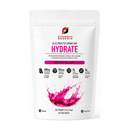 Strength Genesis Hydrate Berry Blast electrolyte drink mix, 20 stick packs