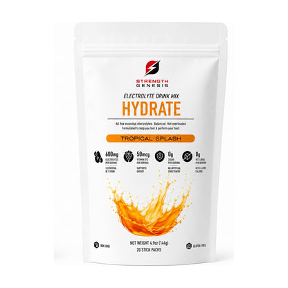 Strength Genesis Hydrate Tropical Splash electrolyte drink mix, 20 stick packs