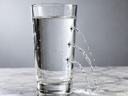 The Mineral Leak: a glass of water leaking from three holes
